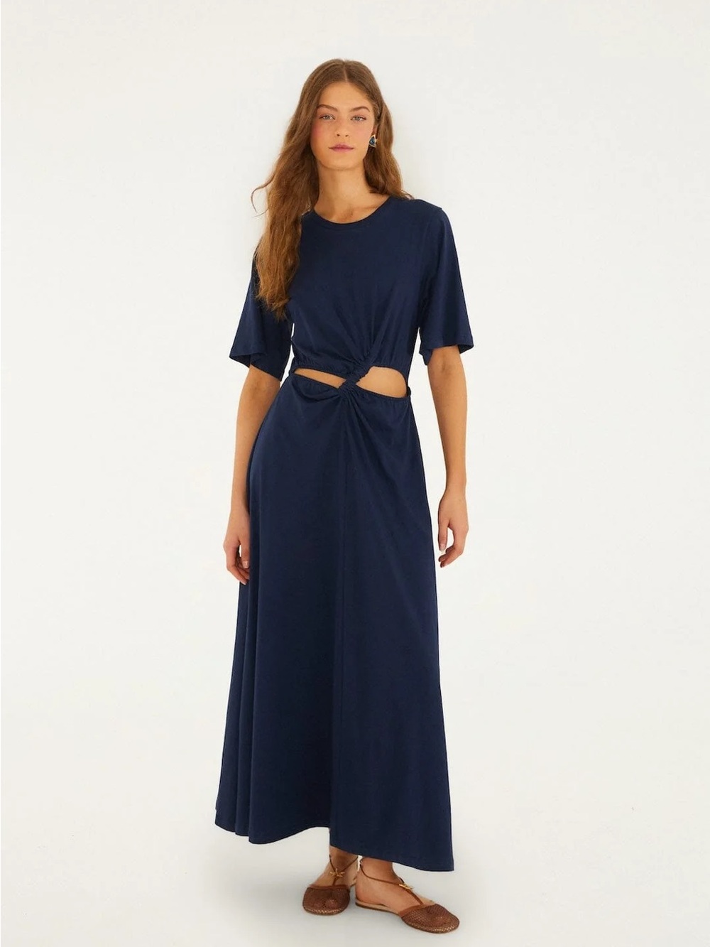 FARM RIO Dark Blue Cut-Out Short Sleeve Maxi Dress